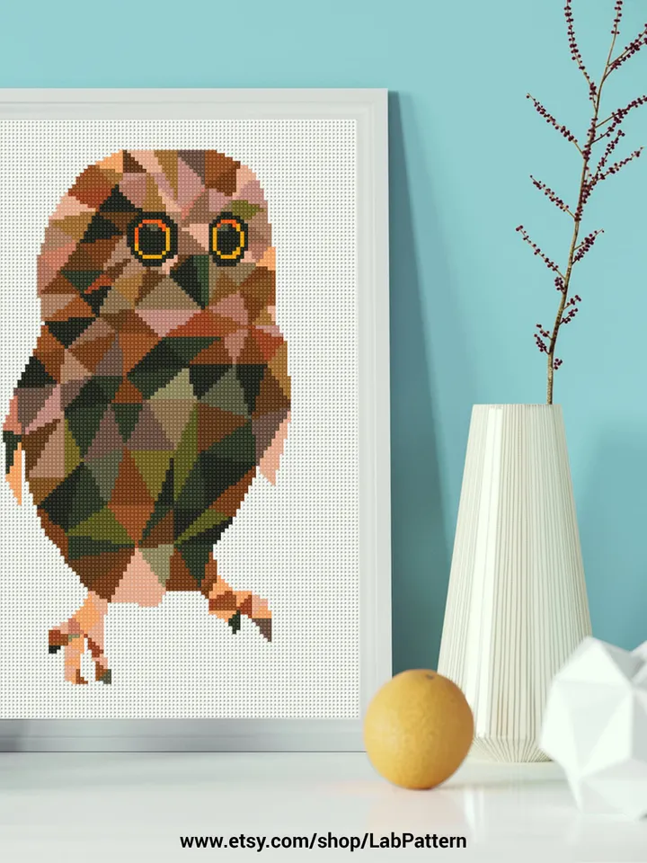 Polygonal Owl Cross stitch pattern | Embroidery Pattern | Instant Download | Embroidery Designs