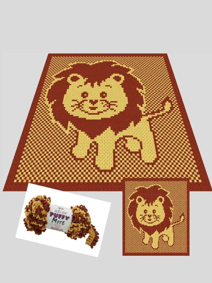 Loop yarn Finger knitted Baby Lion blanket pattern