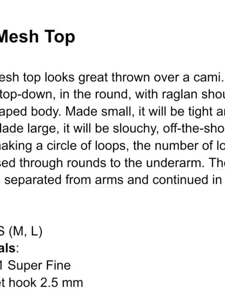 Mesh crochet top, top mesh crochet pattern , easy crochet top pdf