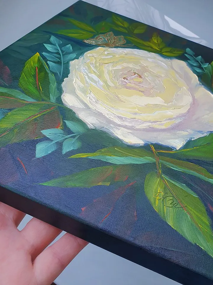Rose Painting Butterfly Original Art Flower Wall Art Floral Canvas Oil Painting