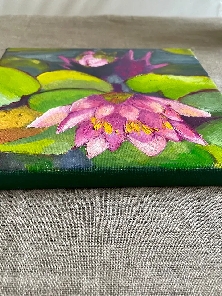 Water Lily Original Oil Painting on Canvas, Flowers Wall Art, Lotus Canvas Art