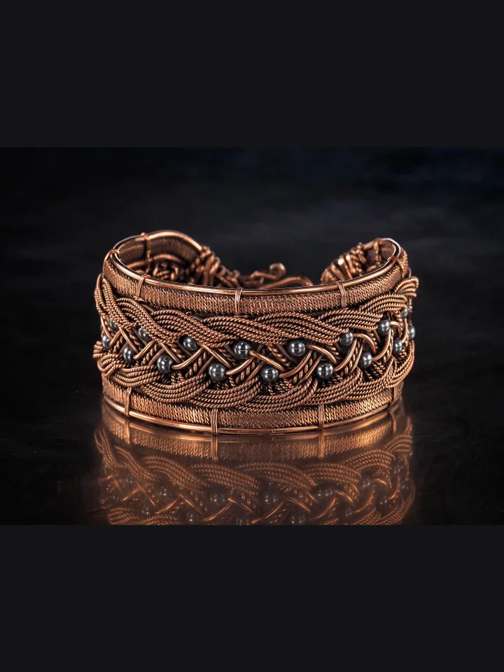 Copper wire wrapped bracelet with hematite for lady Antique style WireWrapArt