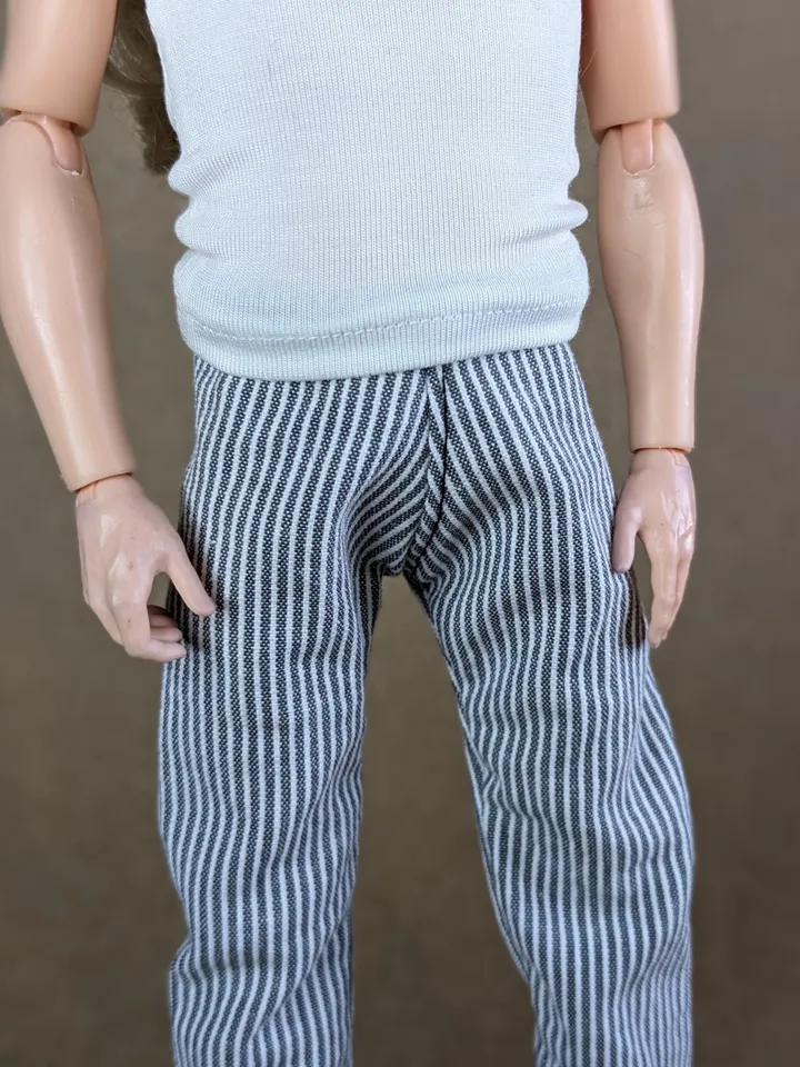 Gray & white striped pants for 12-inch fashion male dolls