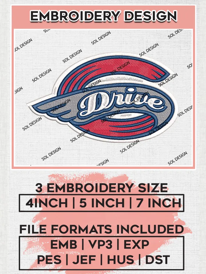 MiLB Greenville Drive Embroidery Design Files, MiLB Greenville Drive Logo, Minor League Baseball Logo Embroidery Designs, MiLB embroidery designs, Machine embroidery designs, Digital Download