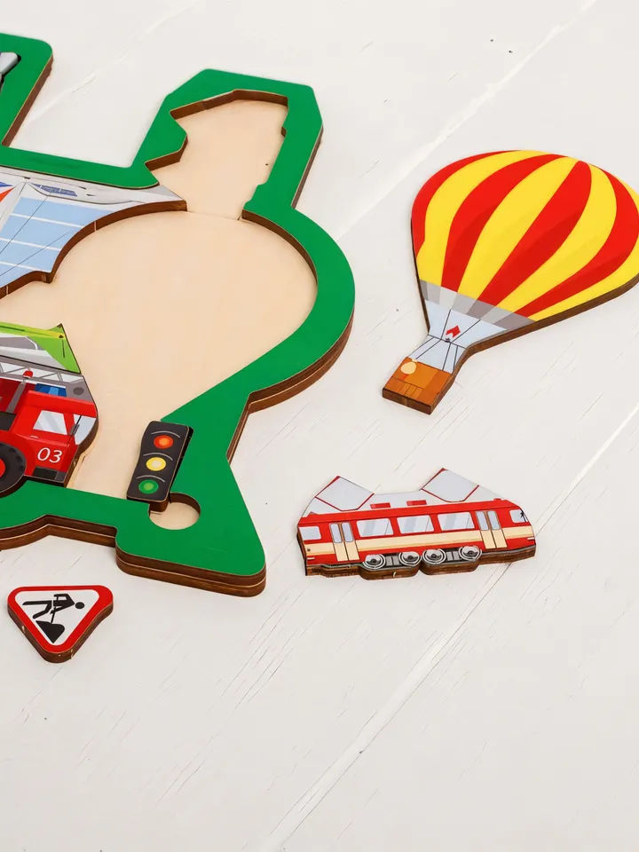 Puzzle board train - transport, Wooden Montessori Toddler Toys Age 3 4 5 year