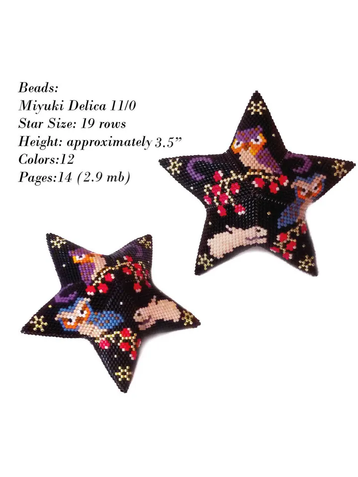 Owls 3D Peyote Star Beading PDF Pattern, Beaded Star Tutorial, Autumnal Seed Bead Patterns