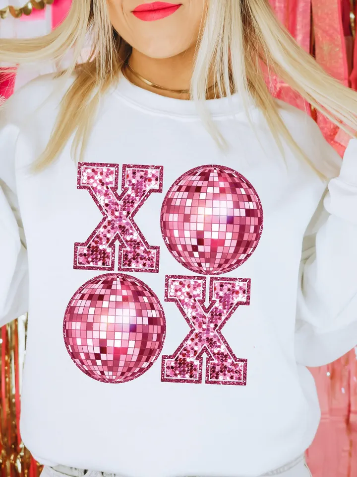 XOXO Faux Sequin PNG Disco Ball Valentine, Valentines Day Png, love png, Retro Valentines Png, Trendy Valentines Png, valentine shirt png