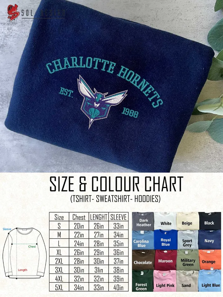 Charlotte Hornets Est 1988 Embroidered Sweatshirt, NBA Team Embroidered Sweater, NBA Charlotte Hornets Shirt, Basketball Embroidered Hoodie, Unisex Crewneck, NBA Basketball Fan Gift Tee