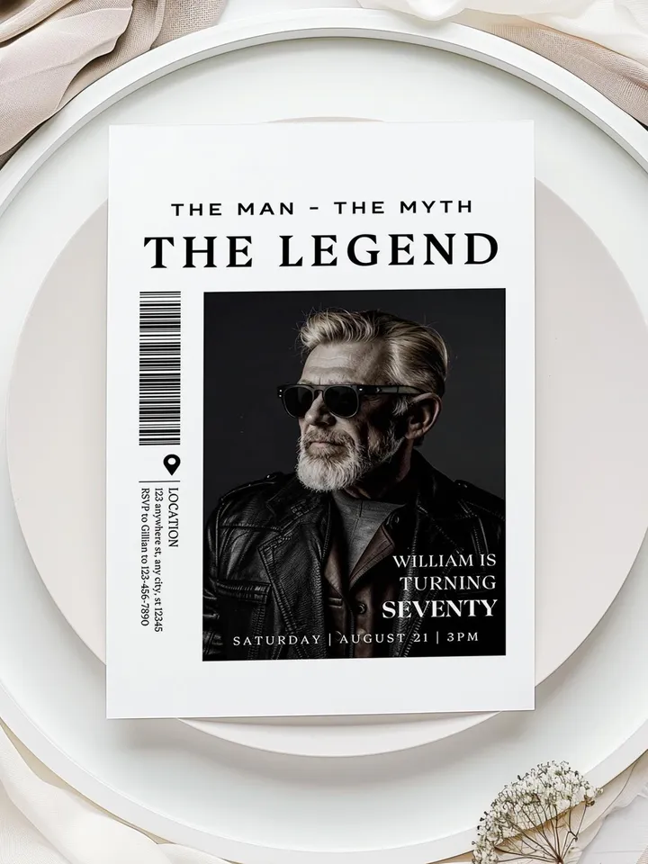 The Man The Myth The Legend 70th Birthday Invitation, SEVENTY, Editable Printable, 70th Party Text Invite, Instant Download, Canva Template