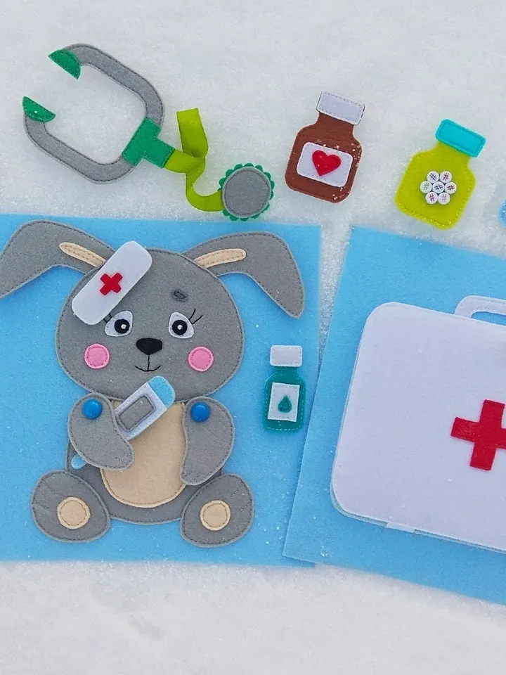 Doctor Quiet book Pattern , Felt book pattern pdf, Soft sensory book template, Busy book sewing ideas for kids 2, 3, 4 year old