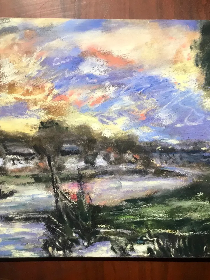 Landscape soft pastel painting on sand paper,original pastel painting wall art,Monet inspired landscape painting,gift,home decoration.