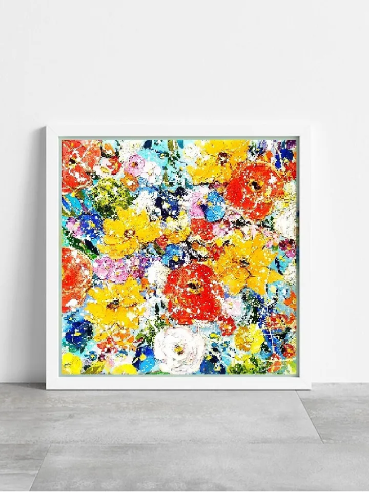 Flower Painting Poppy Original Art boho wall art Impasto Floral Painting Wildflower Meadow Artwork Floral Wall Art oil painting 15 by 15