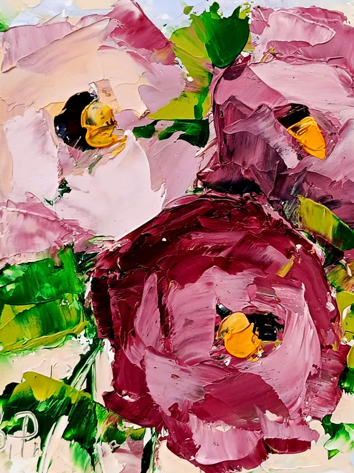 Peony Painting Cornflower Original Art Impasto Oil Painting 4x4 Impasto Peony Wall Art Floral Meadow Painting Field