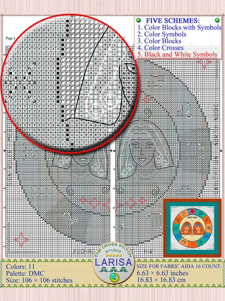 Gemini Cross Stitch Pattern | Gemini Zodiac Sign