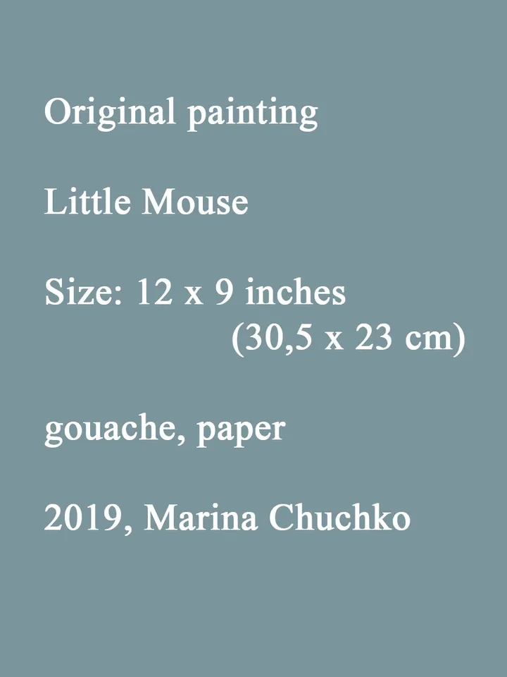 Little Mouse Painting 12x9" ORIGINAL ART Gouache Impressionist Fine Art Signed by artist Marina Chuchko