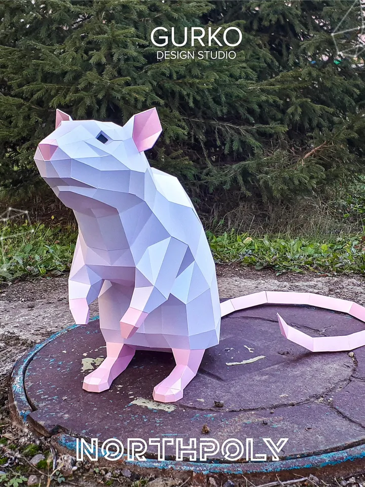 Papercraft Rat On Hind Legs, Mouse, Digital Template, PDF Download, Gurko, LowPoly, Pepakura, Origami Sculpture, Paper Party Decor, DIY Gift