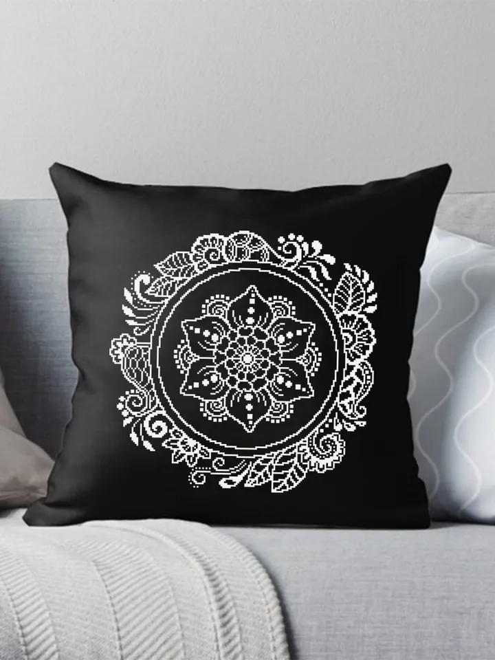Flower mandala ornament cross stitch pattern PDF download, Monochrome floral cross stitch chart, Simple mandala pattern digital PDF #M201