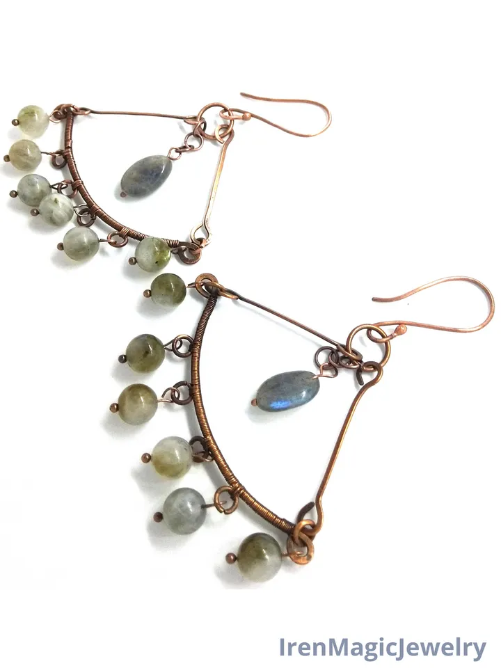 Boho Copper Earrings with Labradorite Beads