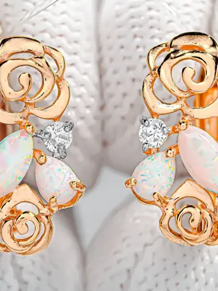 Earrings Silver gold plated 925 assay value with opal