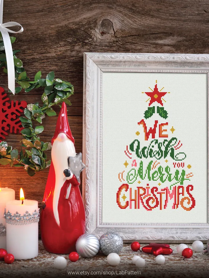 Christmas Tree, We wish you a Merry Christmas cross stitch pattern, decor, counted, chart, gift DIY, embroidery, instant PDF