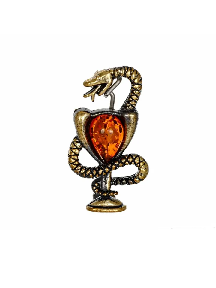 Snake in heraldry Brooch pin small, badge for a medic, for a doctor on a uniform