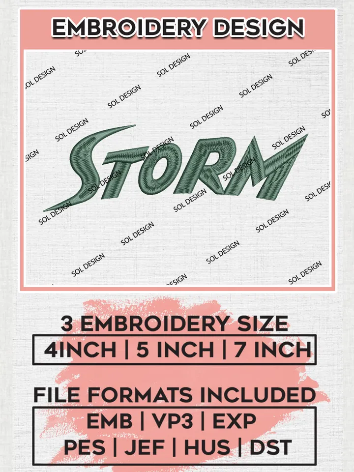 WNBA Storm Team Logo Embroidery Files, WNBA Seattle Storm Team Embroidery Designs, WNBA Basketball Teams, 3 sizes, Machine embroidery designs, Digital Download