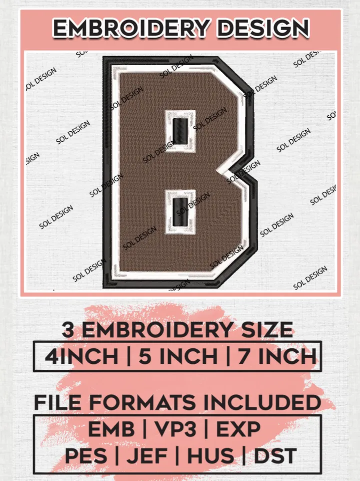 Brown Bears College Football Team Letter Logo Embroidery Design Files, NCAA Brown Bears Machine Embroidery, NCAA Teams, Game Day, 3 sizes, NCAA Machine embroidery designs, Digital Download