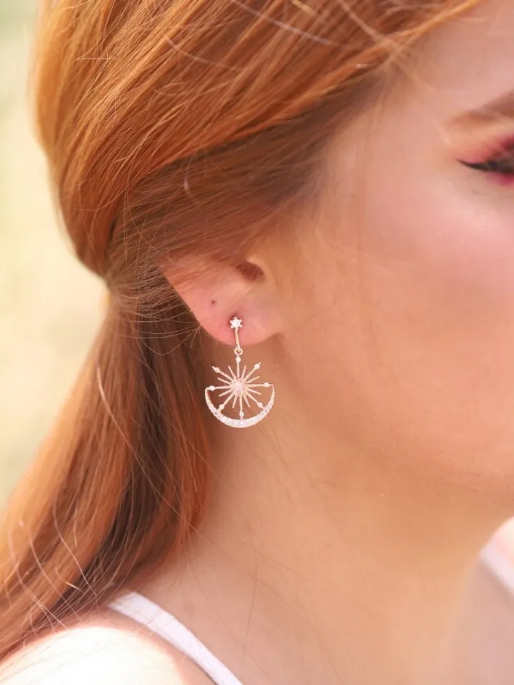 Rose Gold Star Boho Wedding Earrings, Swarovski Crystal Boho Bridal Earrings, Cubic Zirconia Bridal Jewelry, Celestial CZ Wedding Jewelry