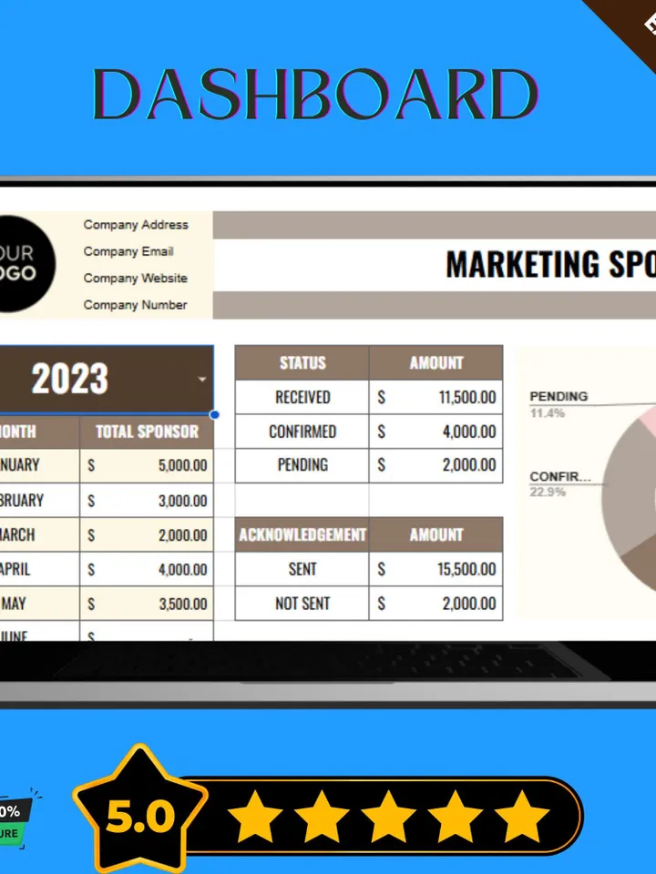 Marketing Sponsor Contribution Tracker Template, Sponsorship Fund Tracker, Event Marketing Budget Template