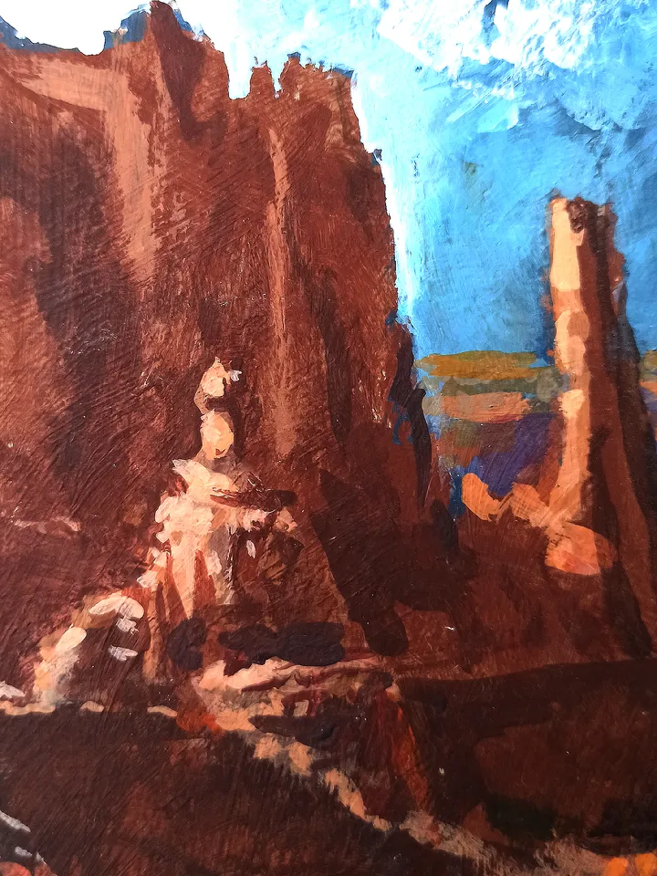 The Courthouse Towers. Original acrylic painting 5x7"