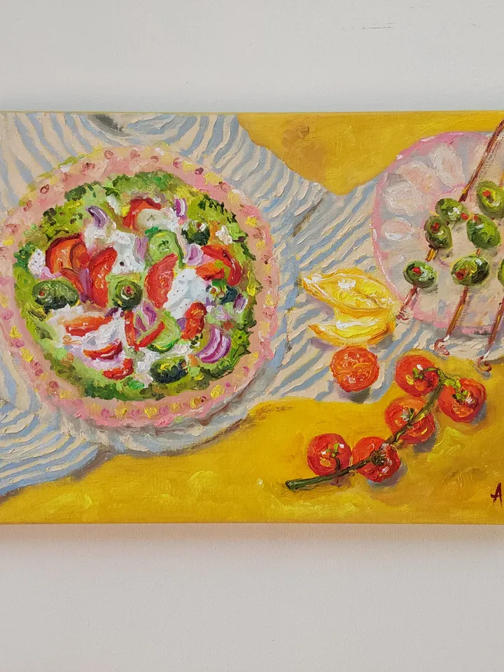 "Picnic on a summer day" Still life.Oil painting on canvas 35x25cm (14x10inch)