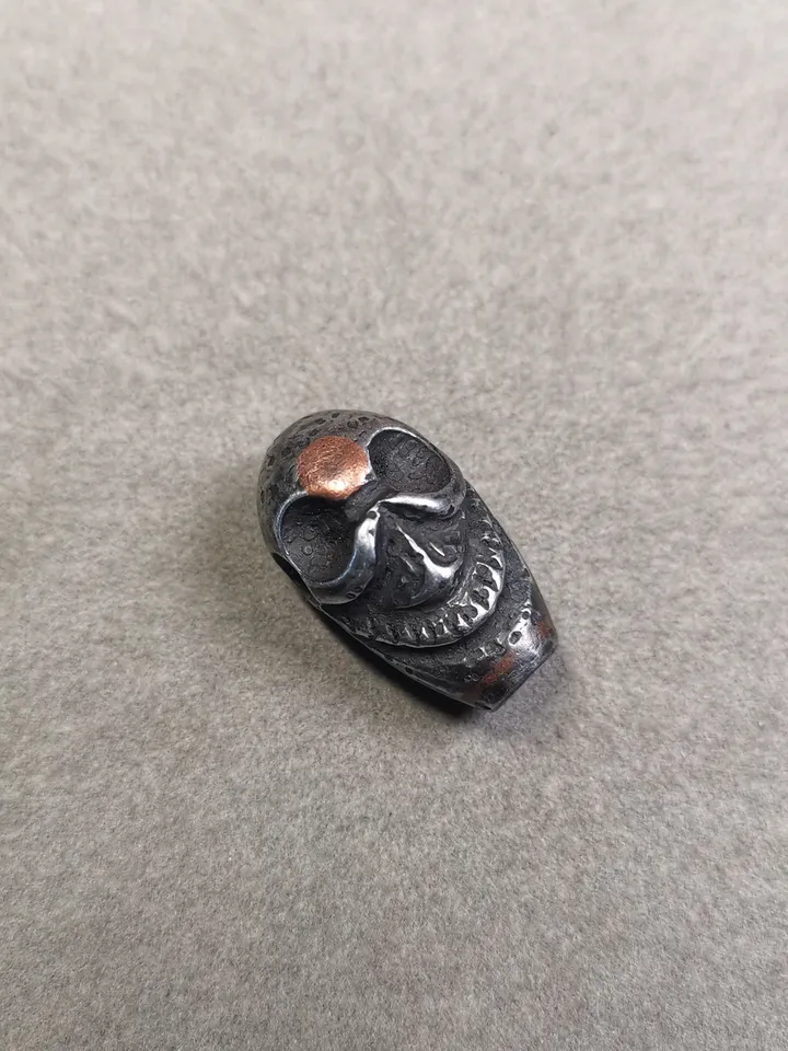 Gandhanra Tibetan Cold Iron Guru Bead,Big Skull Shape T-drilled 3-Hole Prayer Bead,Mala Bead,Connector Bead for Buddhist Bead Accessories