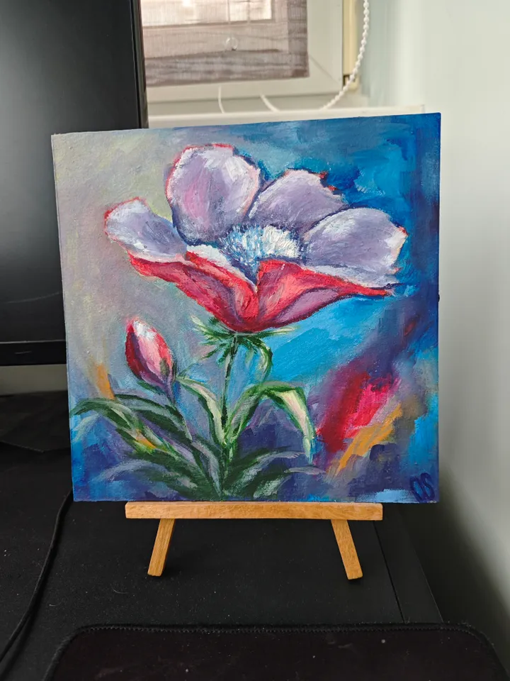 Poppy Abstract Original Painting Floral Original Art Red Flower Modern Artwork Bright Red Poppy Oil Painting Red Poppy Wall Decor Art 8 x 8 inches by Olga SokolovaArt