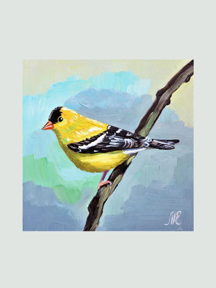Original Oil Painting Yellow Bird Artwork Miniature Home Decor