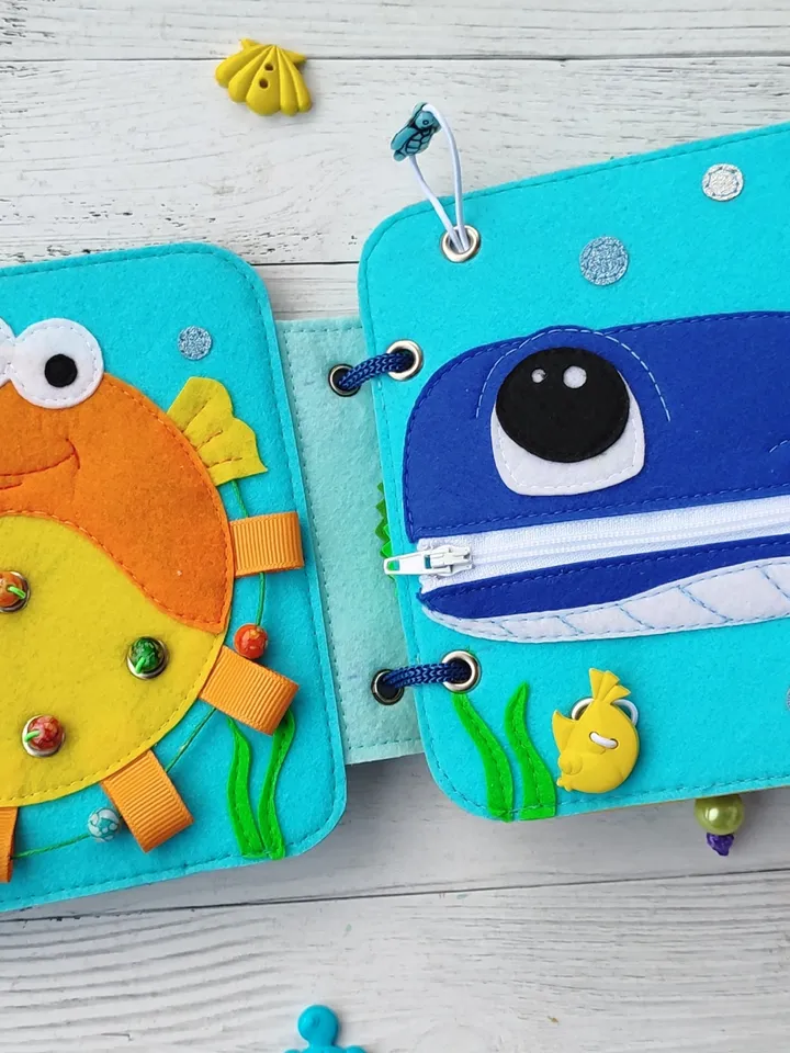 Sea Animals Quiet book pattern PDF & Tutorial, Felt book pattern svg, DYI Quiet book ideas, Sensory toys, Pdf felt sewing pattern toddler