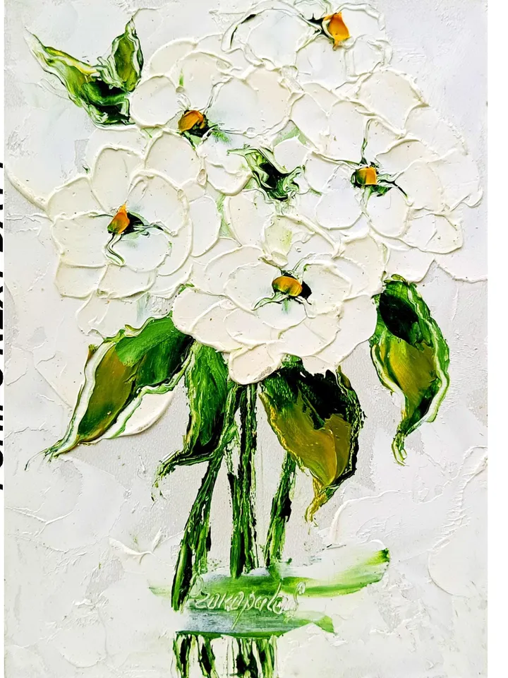 Zinnia Painting Flowers Original Art Meadow Wall Art Decor Gifts for Her by ArtProkopaloSv