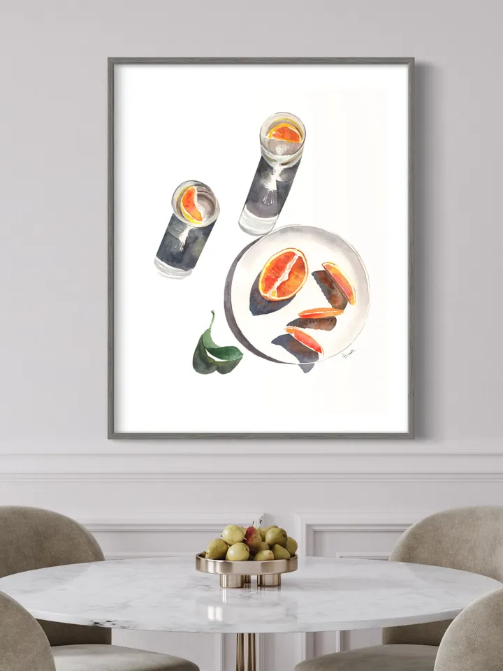 Watercolor Cocktail Orange Wall Art Still Life Print, Watercolor Drink, Modern Food Art, Modern Kitchen Decor, Bar Cart Art,Minimalist Decor
