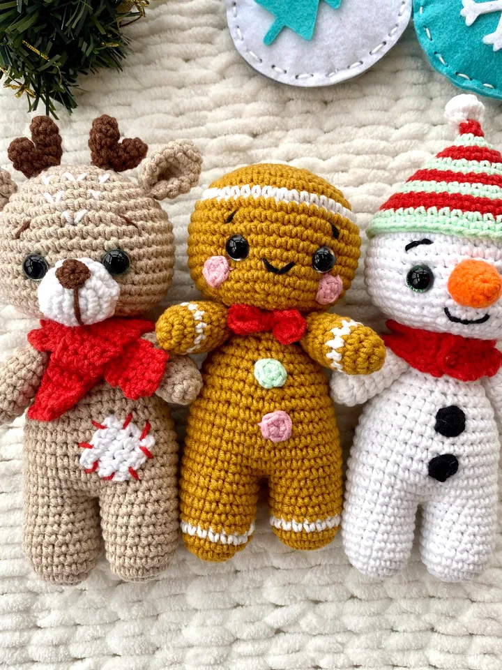 Crochet pattern DEER, GINGERBREAD and SNOWMAN Christmas - Amigurumi patterns toy - Pdf English tutorial - New year ornaments