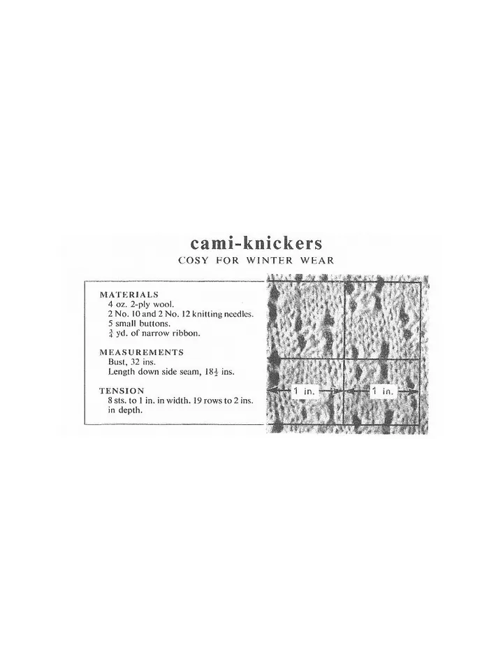 Vintage Knitting Pattern 30 Cami-Knickers Women