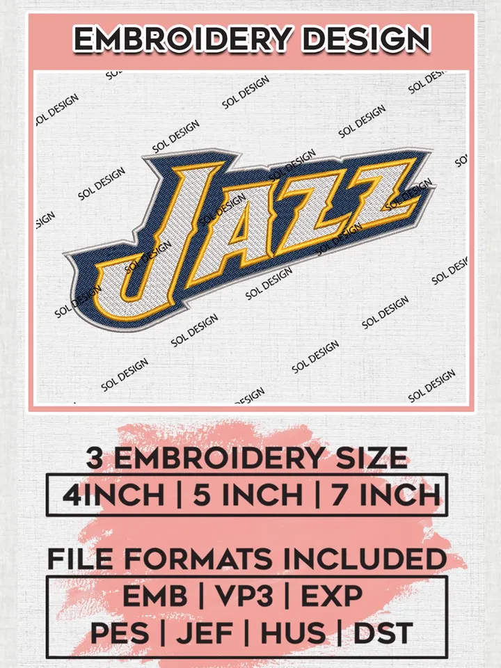 NBA Utah Jazz Wordmark Embroidery Designs, Utah Jazz Embroidery Design Files, NBA Machine Embroidery Designs, NBA Embroidery Designs, Digital Download