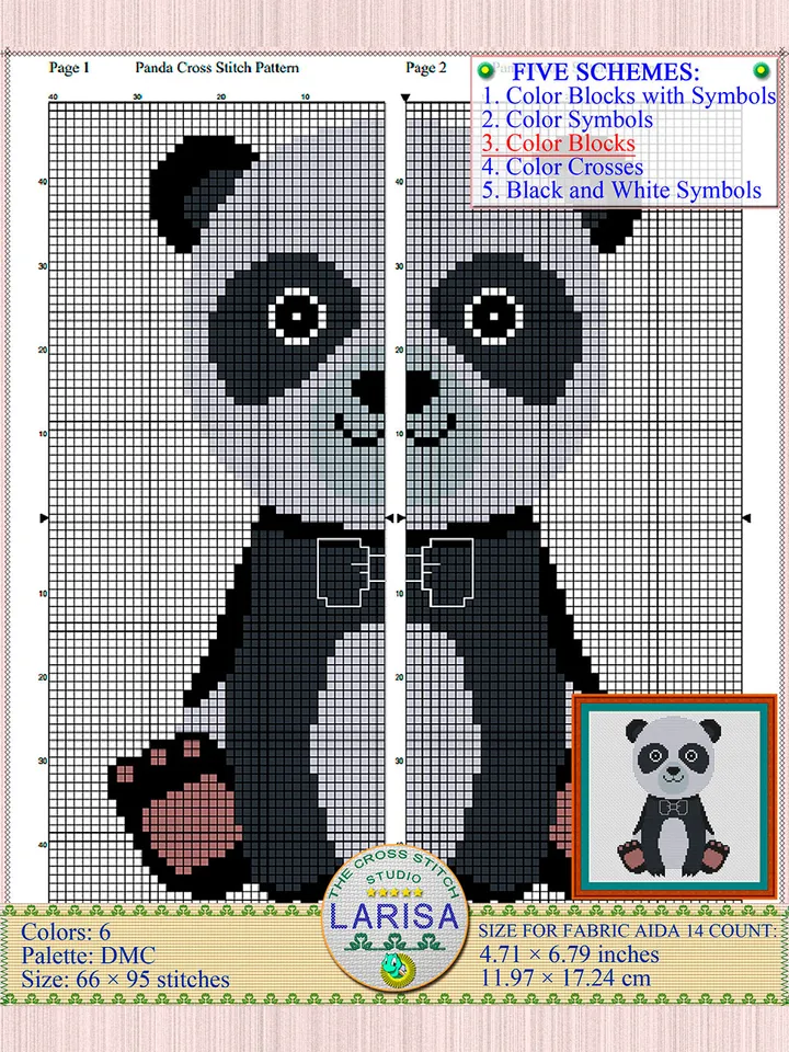 Panda Cross Stitch Pattern | Cute Panda Bear Chart