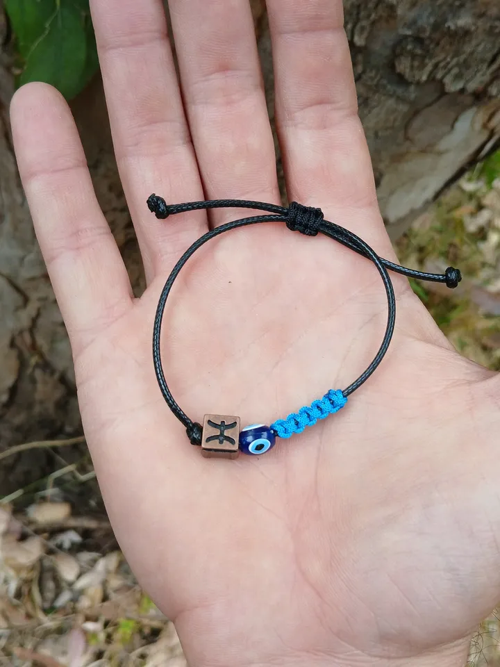 Symbol And Evil Eye Bead Men's Bracelet Adjustable Water Resistant