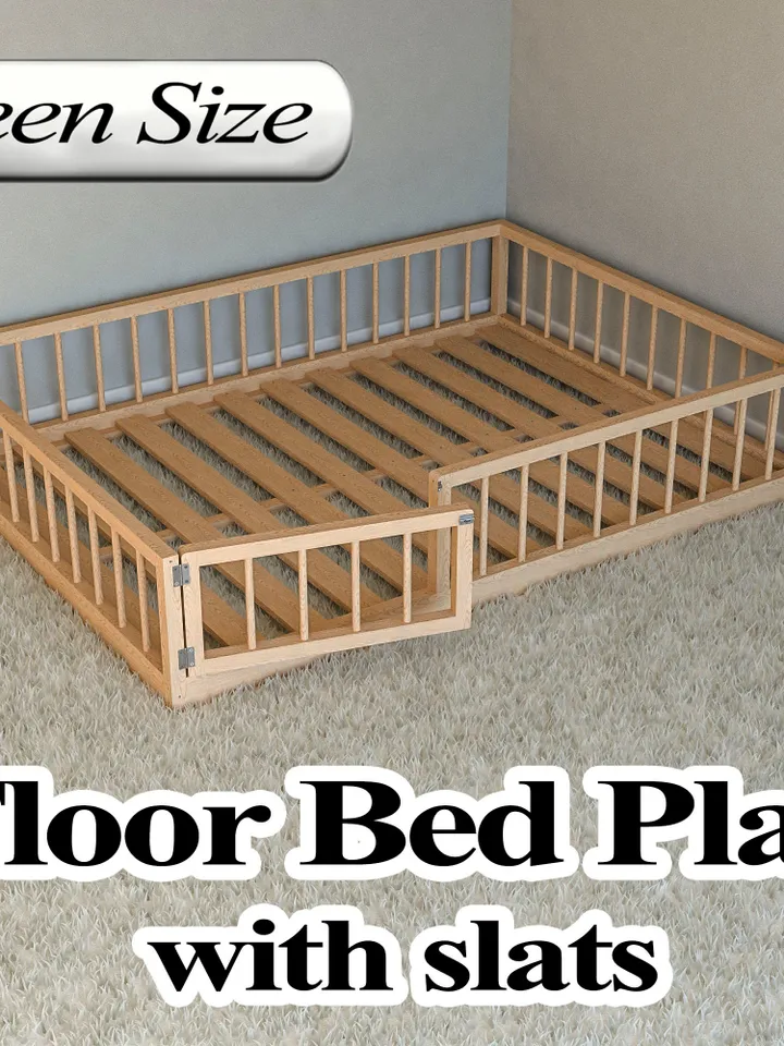 Montessori Floor Bed Plan, Queen Size, With Slats, PDF, DIY