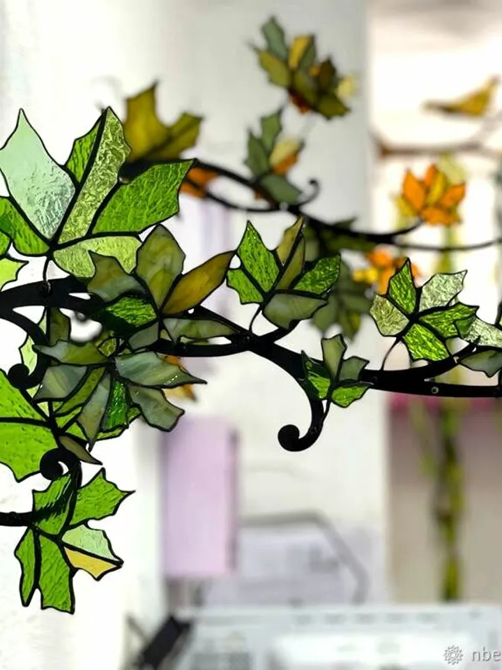 Tiffany Stained Glass: Maple Leaves on a Monogram, Tiffany Glass Art, Tiffany Stained Glass Artwork, Tiffany-Style Stained Glass: Maple Leaves,
Tiffany Stained Glass Artwork: Maple Leaf Motif, Maple Leaves Pattern, Tiffany Stained Glass: Maple Leaf Desig