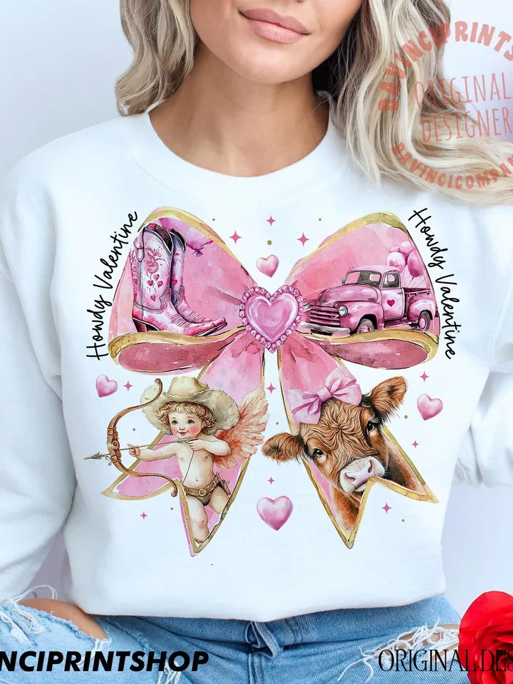 Howdy Valentine Coquette Bow Png, Western Valentines Png, Highland Cow Png, XOXO Png, Valentine Hearts Png, Cupid Png, Love Png, Cowgirl png