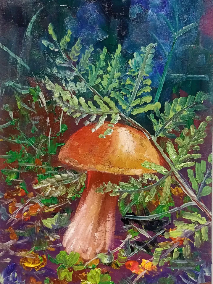 Pair oil painting Diptych Oil Painting Wall Art Handmade Forest Mushrooms Nature, Forest,Paintings Paintings,Beautiful Paintings.