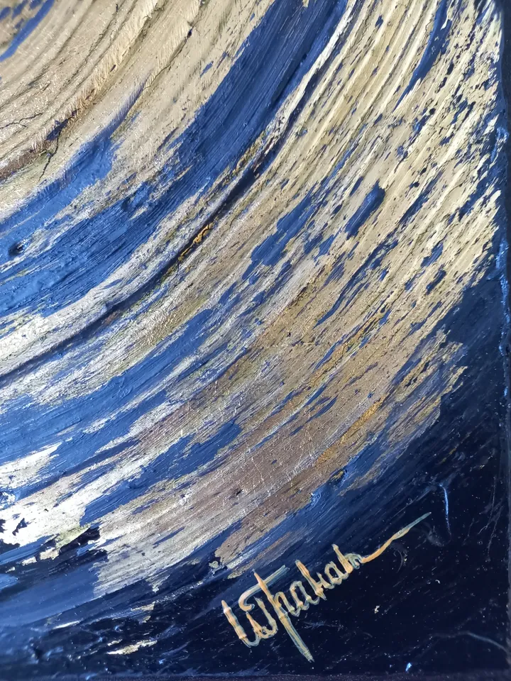 Modern Abstract Acrylic Painting 3D Golden Sun Art on MDF Board, 40x30 cm | Handmade Artwork