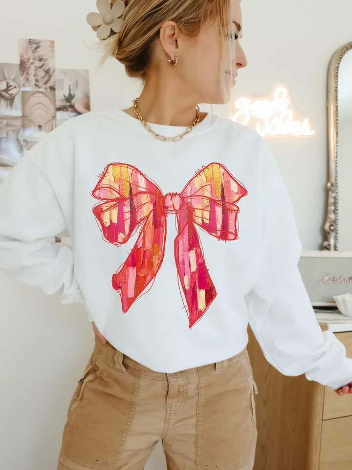 Valentine's day Brushstroke Coquette bow Png, Retro Valentine Shirt Design, Valentine's Day Png, Valentine Love Png, valentine's day bow png