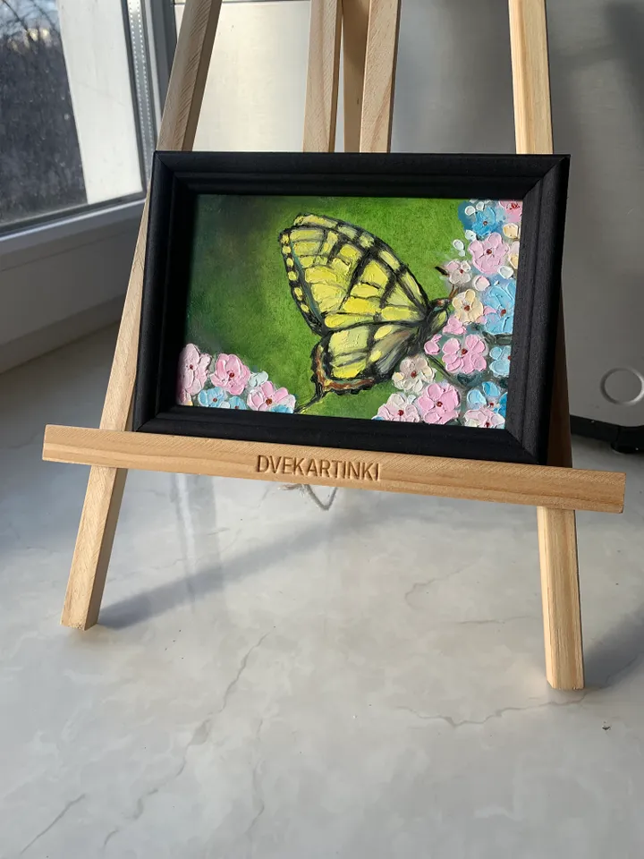 Butterfly in hydrangea original oil impasto painting in frame
