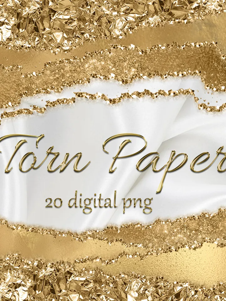 Glam Edges; Glam Digital Borders; Glitter Torn Paper; Glam Ripped Edged; Commercial Use; Glam Wavy Borders; Gold Torn paper clip art